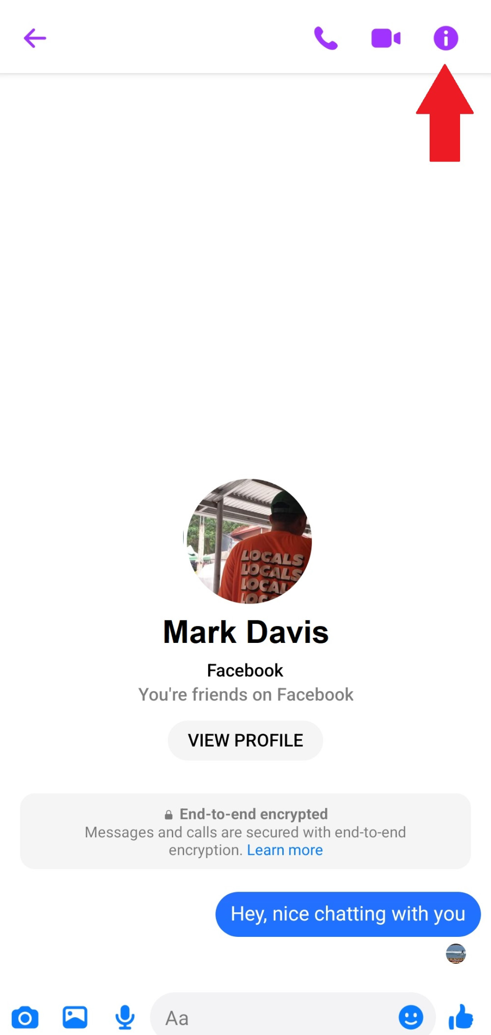 'i' button on Messenger app